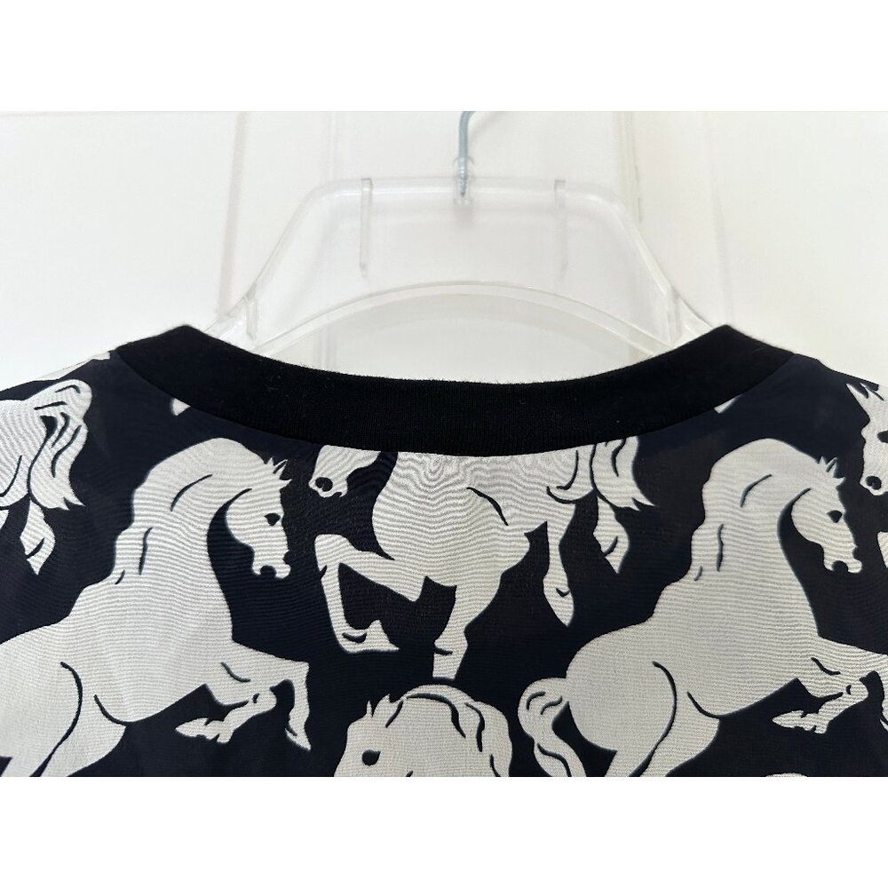Stella McCartney Ines Running Horses Print Silk Top Shirt Black White IT 38 - Picture 8 of 10